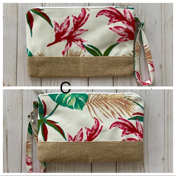 Palm Leaf/Floral Print Wristlet/Cosmetic Bag - Picture 7 of 8